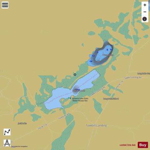 Bunny Lake + Sylvania Lake depth contour Map - i-Boating App