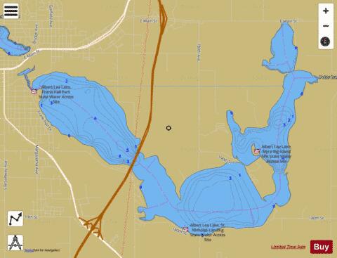 Albert Lea depth contour Map - i-Boating App