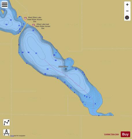 Oliver (east portion) depth contour Map - i-Boating App