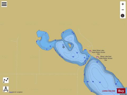 Oliver (west portion) depth contour Map - i-Boating App