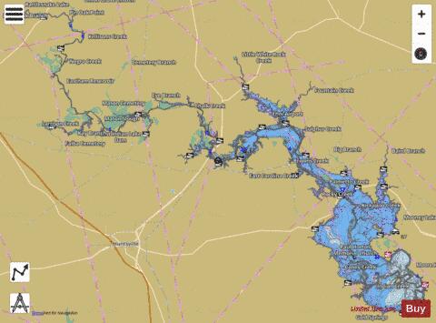 Livingston Reservoir depth contour Map - i-Boating App