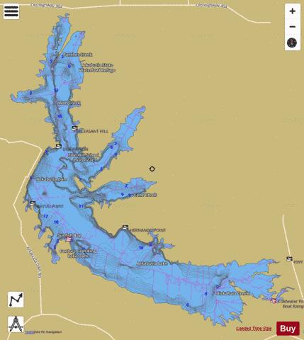 Arkabutla Lake depth contour Map - i-Boating App