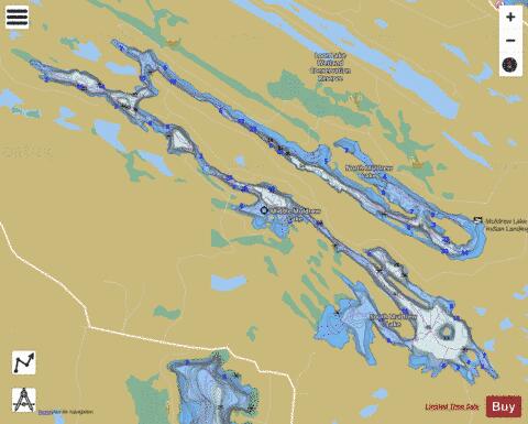 Muldrew Lakes (North and South) depth contour Map - i-Boating App