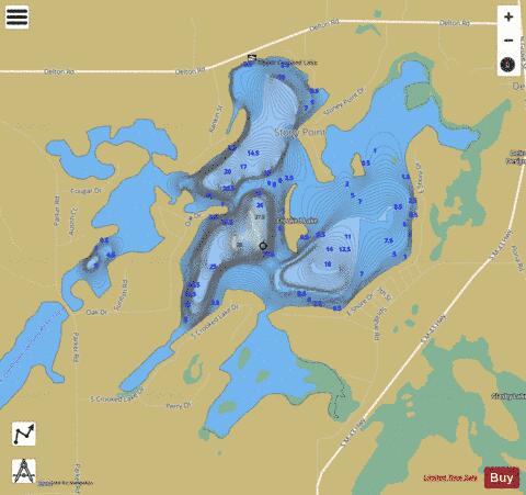 Crooked Lake ,Barry depth contour Map - i-Boating App