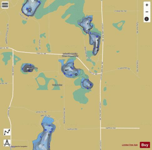 Harts + Weekes Lake depth contour Map - i-Boating App