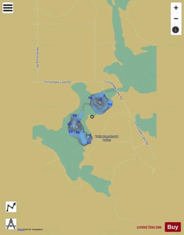 Twin Tomahawk Lakes depth contour Map - i-Boating App