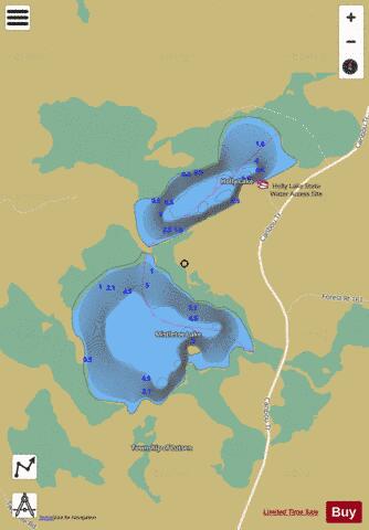 Mistletoe Lake + Holly Lake depth contour Map - i-Boating App