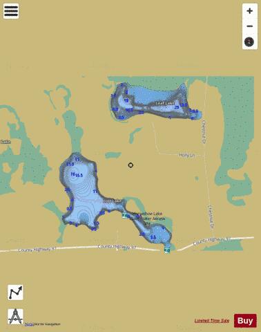 Leaf Lake + Lost Lake depth contour Map - i-Boating App