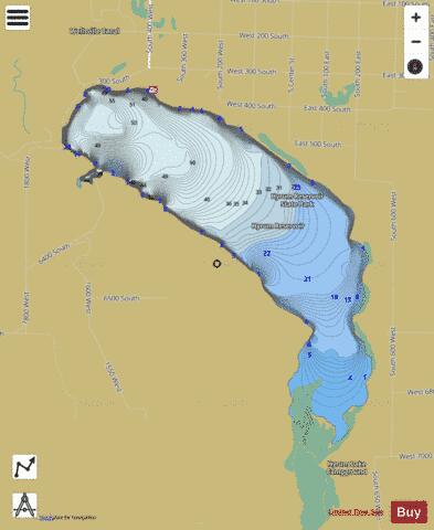 Hyrum Reservoir depth contour Map - i-Boating App