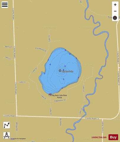 Big Bass Lake depth contour Map - i-Boating App