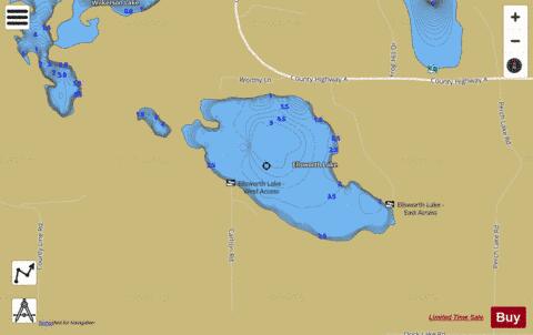Ellsworth Lake depth contour Map - i-Boating App