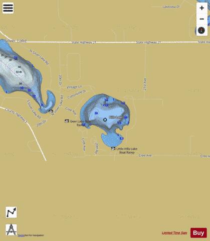 Hills Lake depth contour Map - i-Boating App