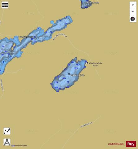 Woodbury Lake depth contour Map - i-Boating App