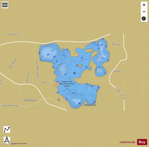 Lake Cowpen depth contour Map - i-Boating App