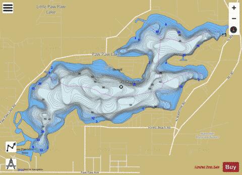 Paw Paw Lake depth contour Map - i-Boating App