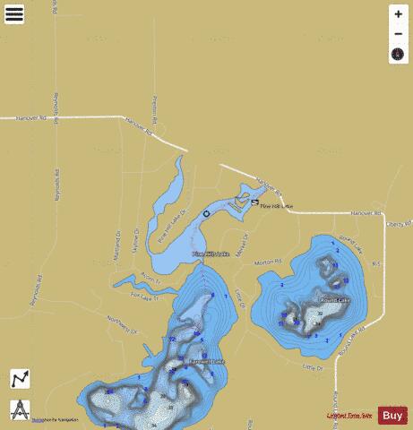 Pine Hills Lake depth contour Map - i-Boating App