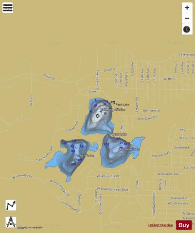 Reed Lake depth contour Map - i-Boating App