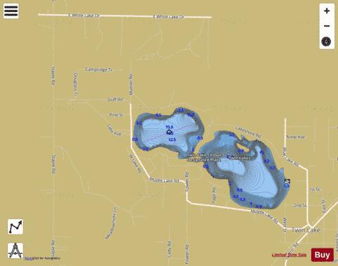 Twin Lake (west) depth contour Map - i-Boating App