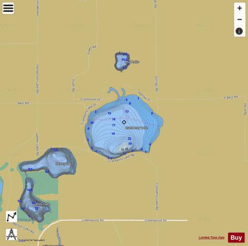 Cranberry Lake depth contour Map - i-Boating App