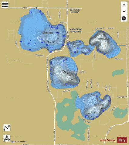 Crooked Lake, Little depth contour Map - i-Boating App