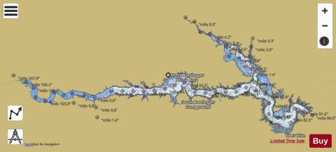 Tiber Reservoir depth contour Map - i-Boating App