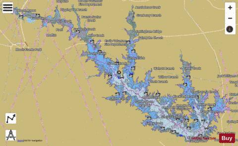 Sam Raryburn Reservoir depth contour Map - i-Boating App
