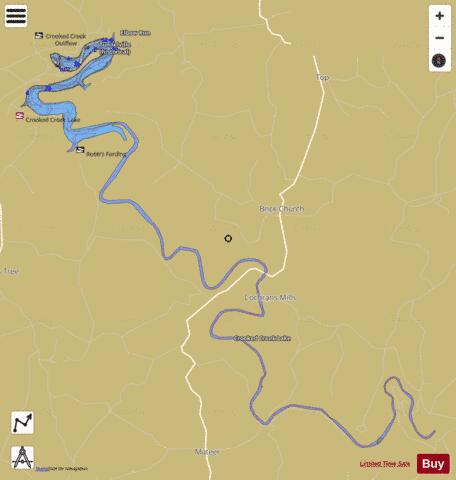 Crooked Creek Lake depth contour Map - i-Boating App