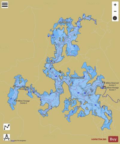 Willow Reservoir depth contour Map - i-Boating App
