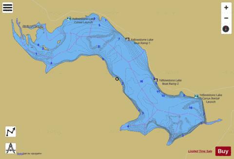 Yellowstone Lake depth contour Map - i-Boating App