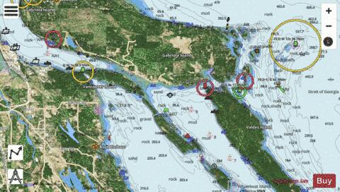 Dodd Narrows to\a Flat Top Islands Marine Chart - Nautical Charts App - Satellite