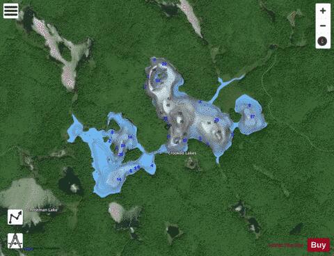 Crooked Lakes depth contour Map - i-Boating App - Satellite