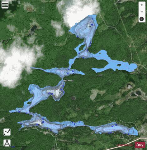 Jacks Lake + Arthurs Lake depth contour Map - i-Boating App - Satellite