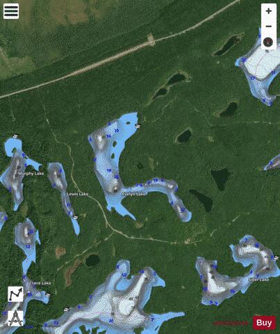 Evelyn Lake depth contour Map - i-Boating App - Satellite