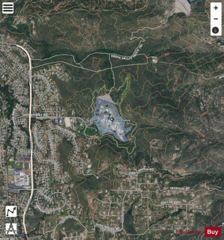 Poway Reservoir depth contour Map - i-Boating App - Satellite