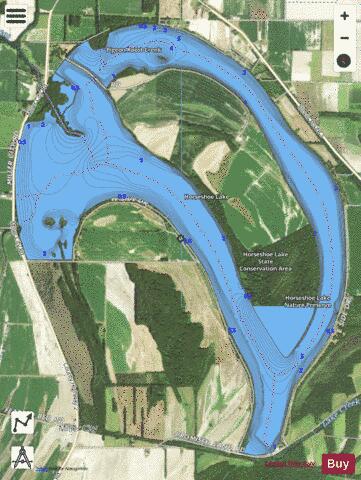 Horseshoe Lake Alexander depth contour Map - i-Boating App - Satellite