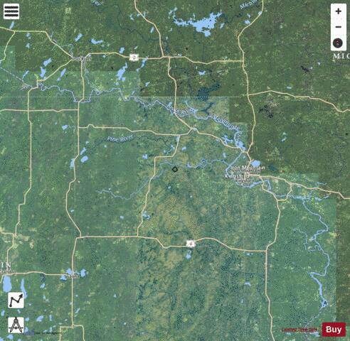 Twin Falls Flowage / Badwater Lake depth contour Map - i-Boating App - Satellite