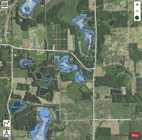 Harts + Weekes Lake depth contour Map - i-Boating App - Satellite