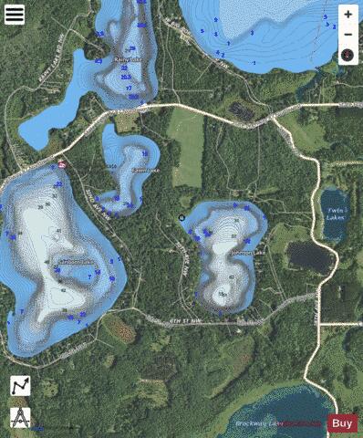 Fawn Lake + Johnson Lake depth contour Map - i-Boating App - Satellite