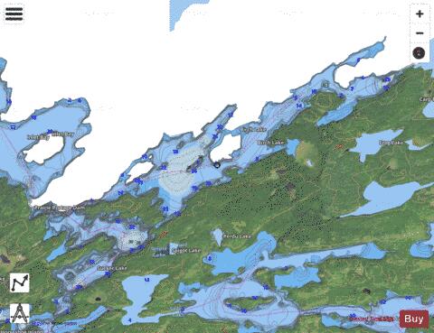 Birch Lake + Sucker Lake + depth contour Map - i-Boating App - Satellite