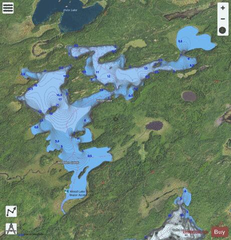 Wood Lake depth contour Map - i-Boating App - Satellite