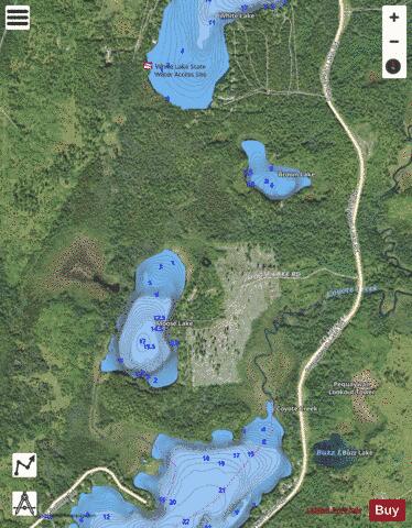 Brown Lake + Moose Lake depth contour Map - i-Boating App - Satellite