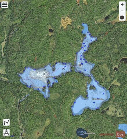Beartrap Lake + Thunder Lake depth contour Map - i-Boating App - Satellite