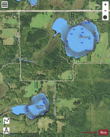 Little Mud Hen Lake + Mud Hen Lake depth contour Map - i-Boating App - Satellite