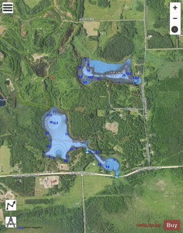 Leaf Lake + Lost Lake depth contour Map - i-Boating App - Satellite