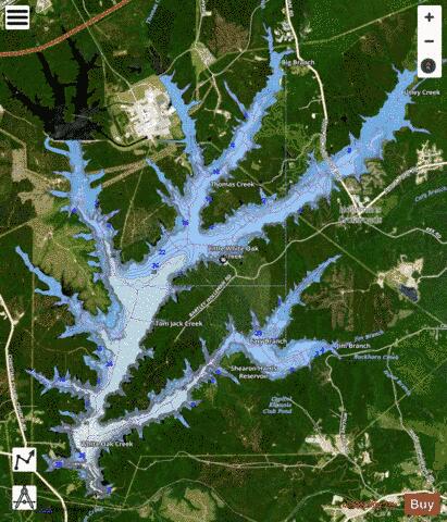 Shearon Harris Reservoir depth contour Map - i-Boating App - Satellite