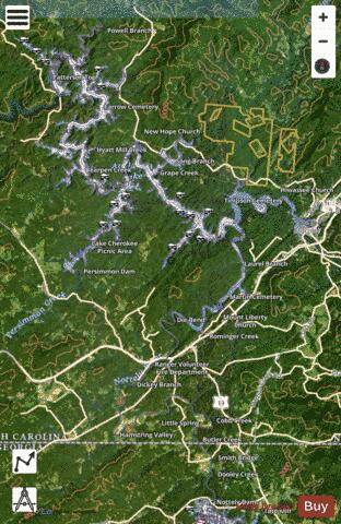 Hiwassee Lake depth contour Map - i-Boating App - Satellite