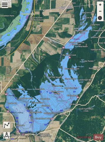 Reelfoot Lake depth contour Map - i-Boating App - Satellite