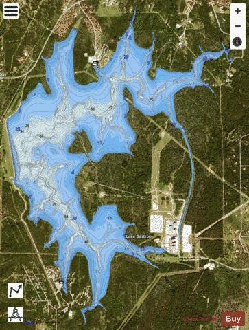 Bastrop Reservoir depth contour Map - i-Boating App - Satellite