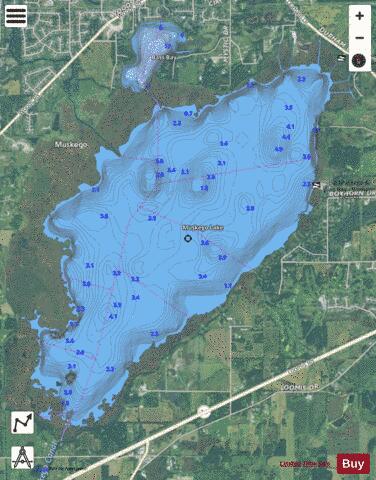 Muskego Lake depth contour Map - i-Boating App - Satellite