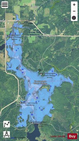 Chequamegon Waters Flowage depth contour Map - i-Boating App - Satellite
